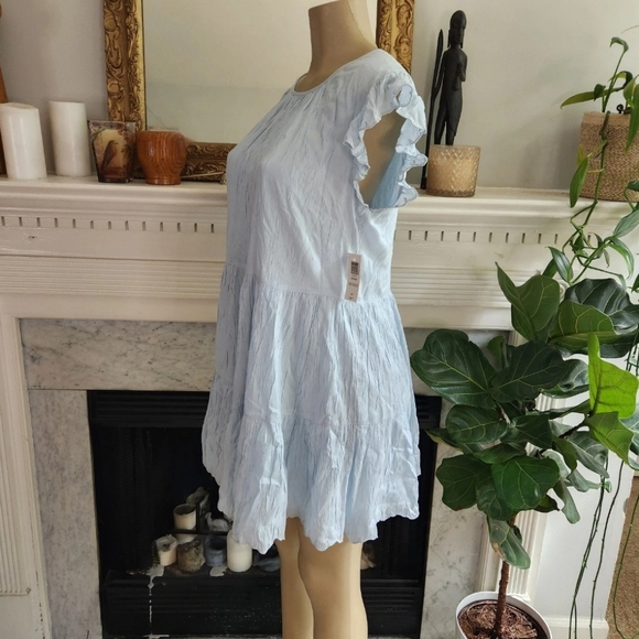 Aritzia Wilfred Blue Crinkle Babydoll Dress Sidonie Ruffle Boho Size Small - Picture 3 of 10